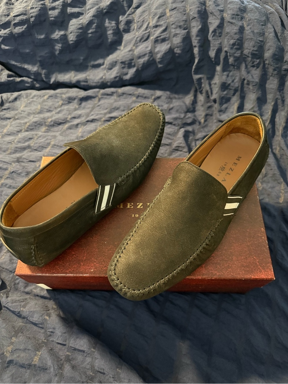 Mezlan Olive Green Suede Slip-On Loafers